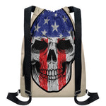 American Patriotic Skull Print Drawstring Backpack