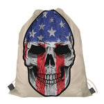 American Patriotic Skull Print Drawstring Bag