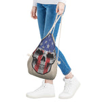 American Patriotic Skull Print Drawstring Bag