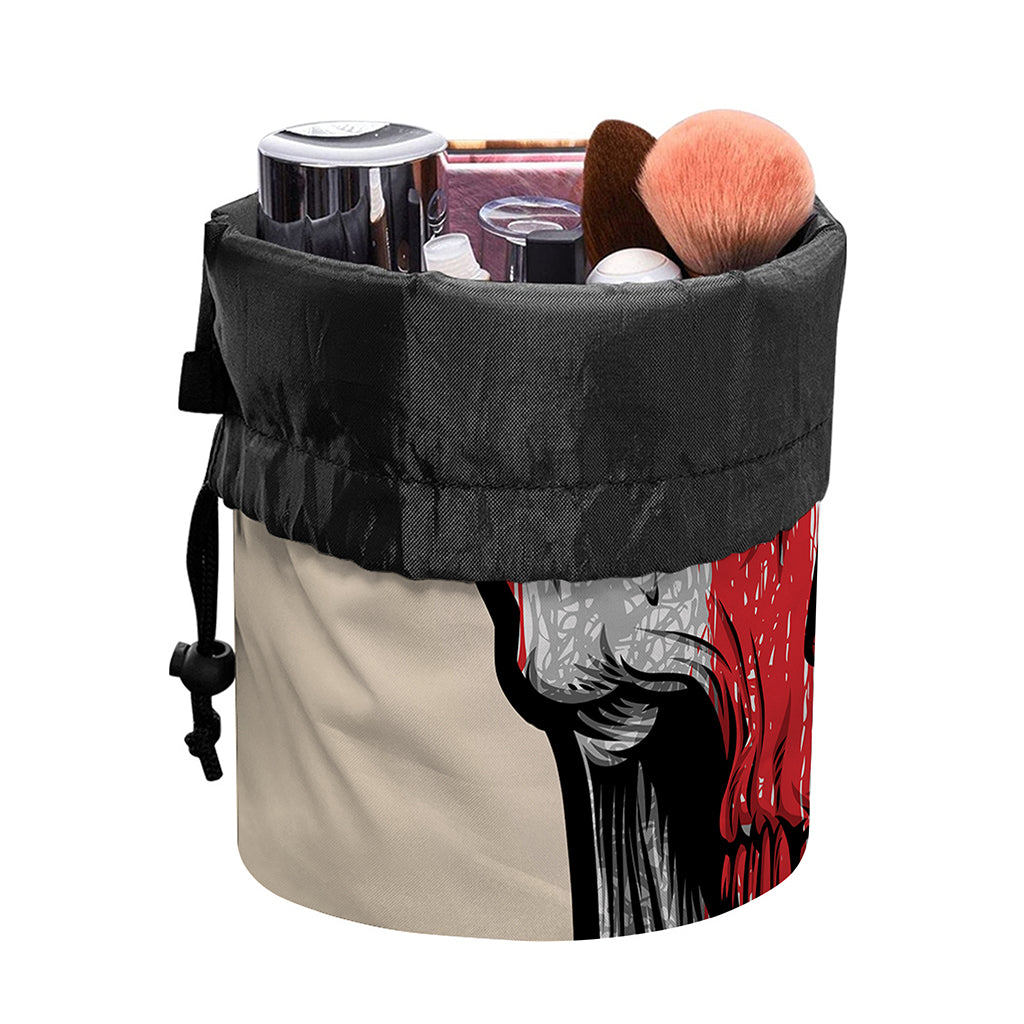 American Patriotic Skull Print Drawstring Makeup Bag