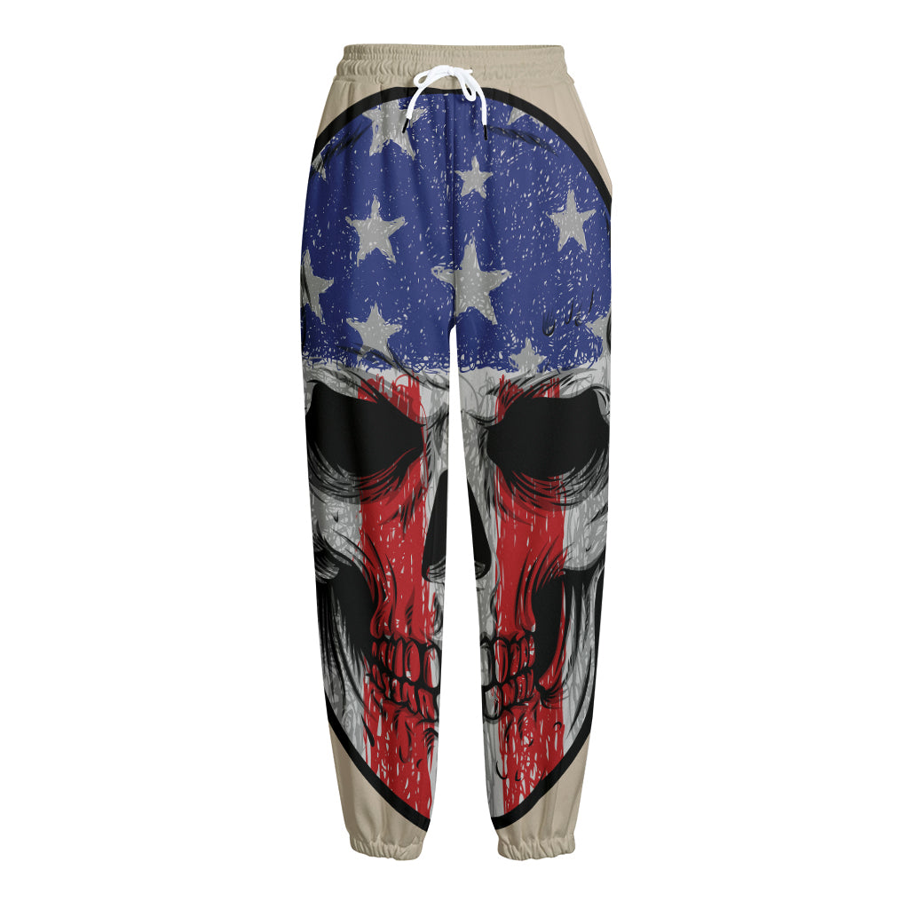 American Patriotic Skull Print Fleece Lined Knit Pants
