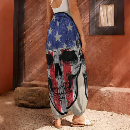 American Patriotic Skull Print Harem Pants