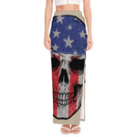 American Patriotic Skull Print High Slit Maxi Skirt