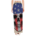 American Patriotic Skull Print High Slit Maxi Skirt