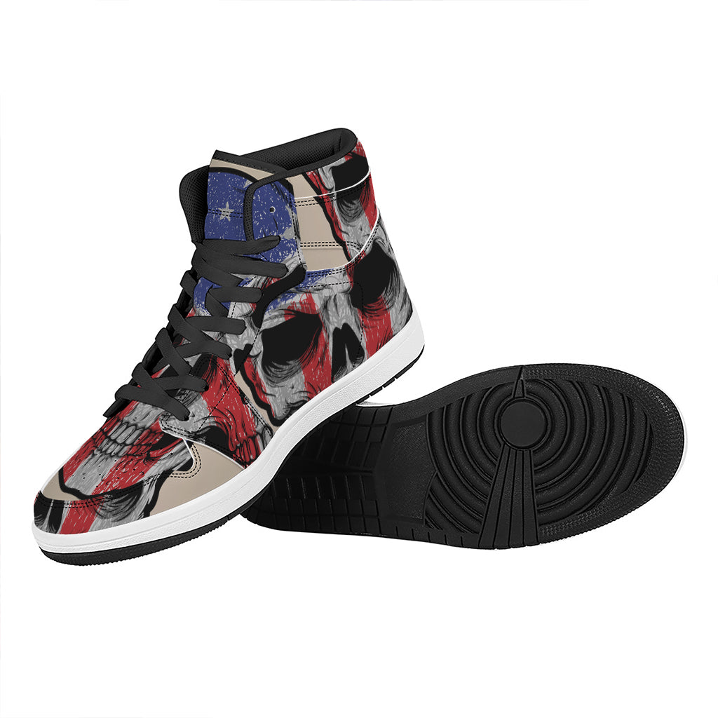 American Patriotic Skull Print High Top Leather Sneakers