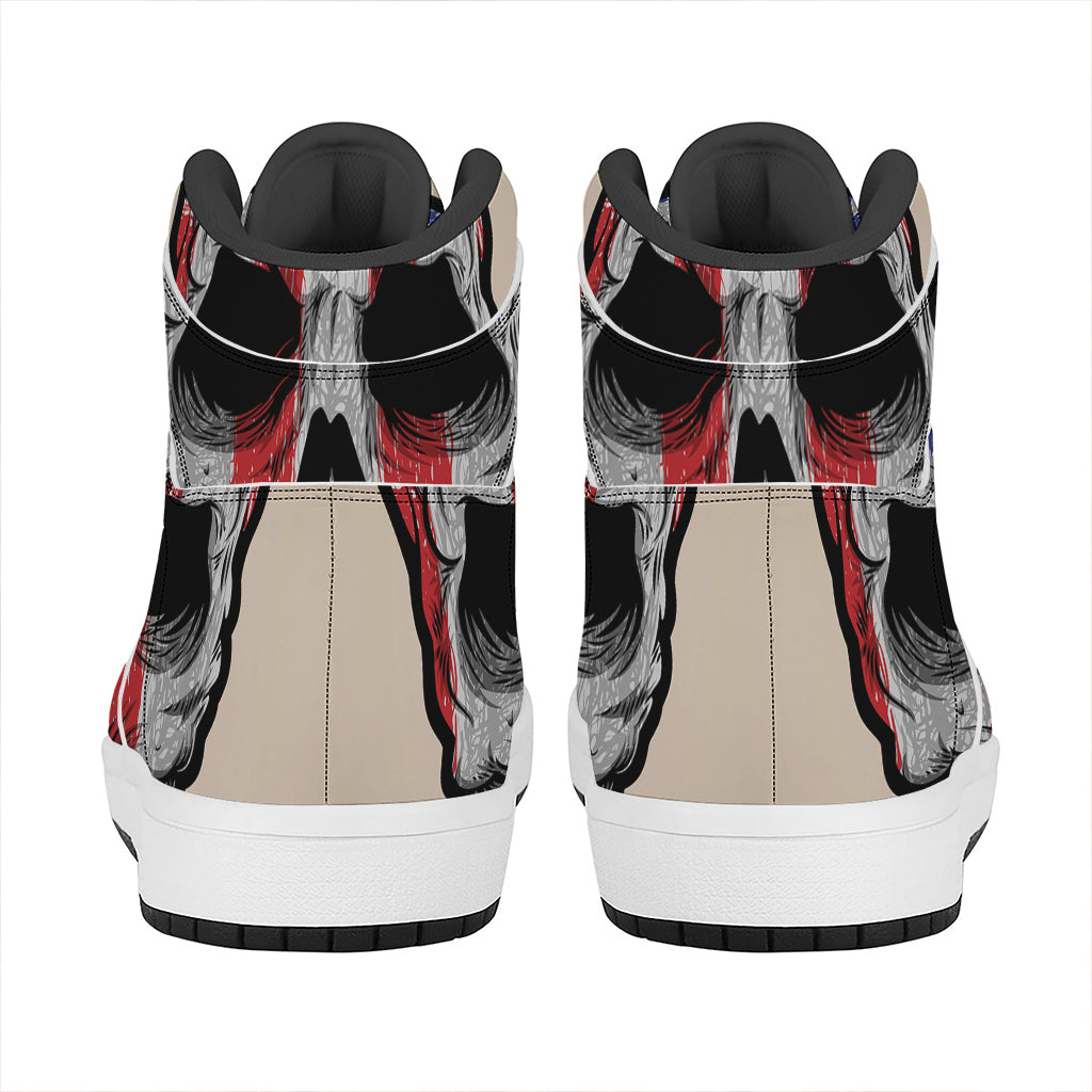 American Patriotic Skull Print High Top Leather Sneakers