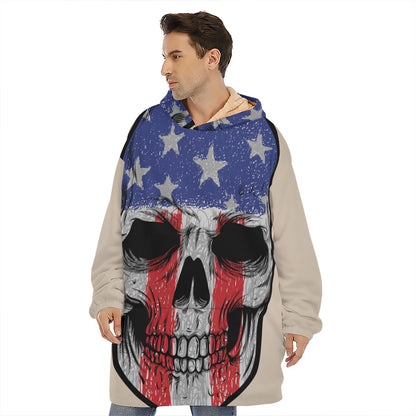 American Patriotic Skull Print Hoodie Blanket