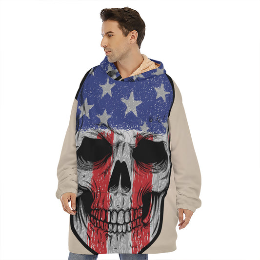 American Patriotic Skull Print Hoodie Blanket