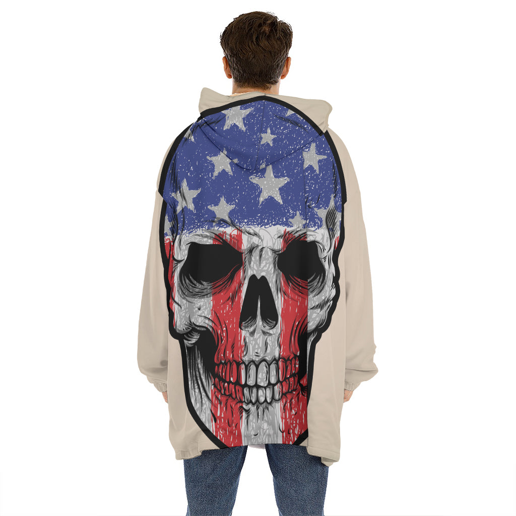 American Patriotic Skull Print Hoodie Blanket