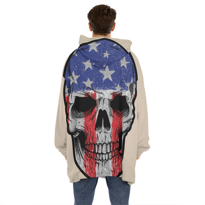 American Patriotic Skull Print Hoodie Blanket