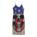 American Patriotic Skull Print Jersey Midi Cami Dress