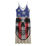 American Patriotic Skull Print Jersey Midi Cami Dress