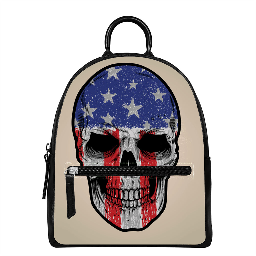American Patriotic Skull Print Leather Backpack