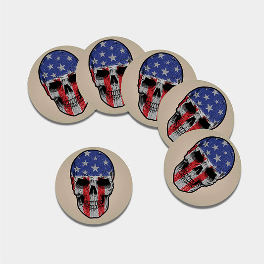 American Patriotic Skull Print Leather Coaster Set
