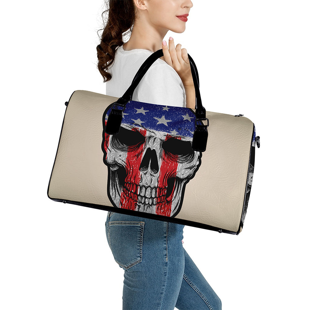 American Patriotic Skull Print Leather Duffle Bag