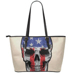 American Patriotic Skull Print Leather Tote Bag