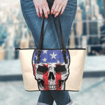 American Patriotic Skull Print Leather Tote Bag