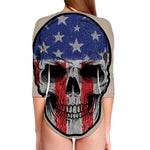 American Patriotic Skull Print Long Sleeve Swimsuit