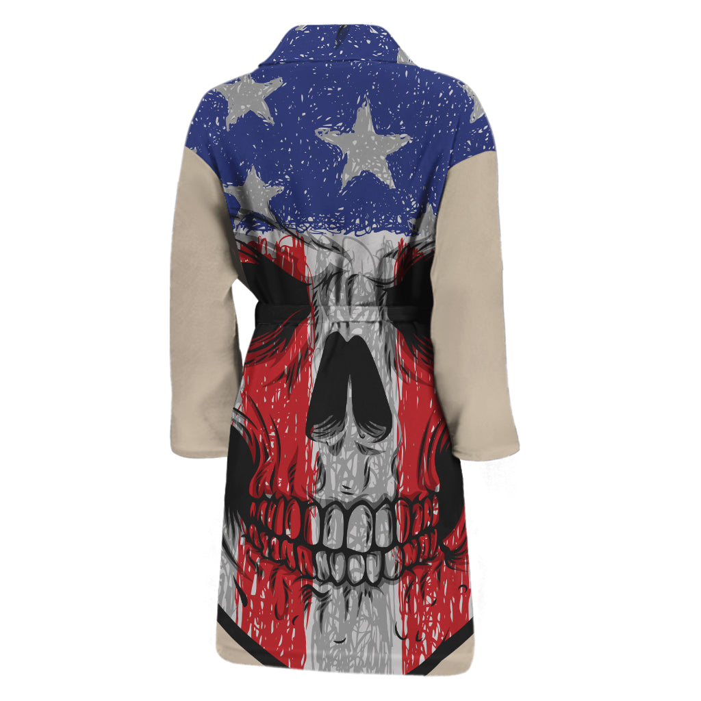 American Patriotic Skull Print Men's Bathrobe