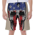 American Patriotic Skull Print Men's Beach Shorts