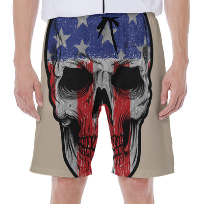 American Patriotic Skull Print Men's Beach Shorts