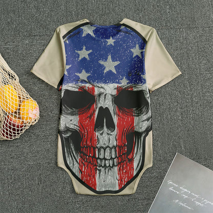 American Patriotic Skull Print Men's Bodysuit