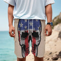 American Patriotic Skull Print Men's Cargo Shorts