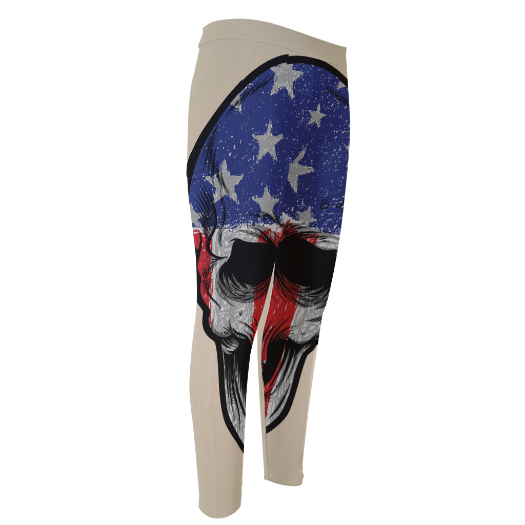 American Patriotic Skull Print Men's Compression Pants