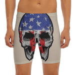 American Patriotic Skull Print Men's Long Boxer Briefs