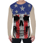 American Patriotic Skull Print Men's Long Sleeve T-Shirt