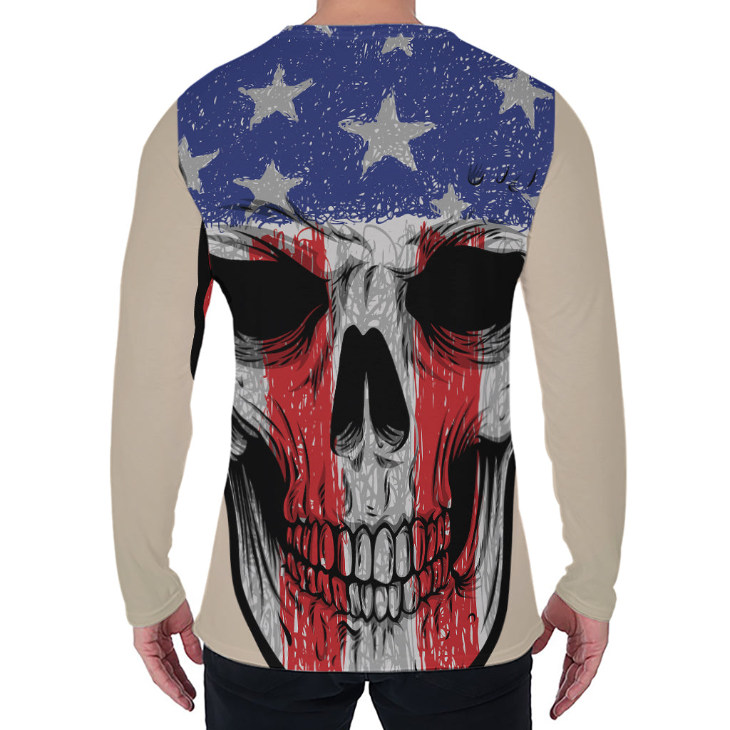 American Patriotic Skull Print Men's Long Sleeve T-Shirt