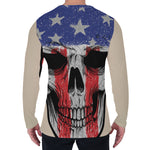 American Patriotic Skull Print Men's Long Sleeve T-Shirt