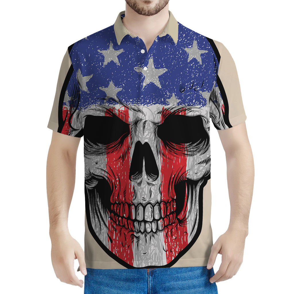 American Patriotic Skull Print Men's Polo Shirt
