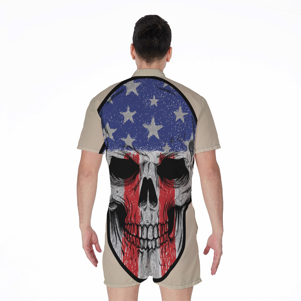 American Patriotic Skull Print Men's Rompers