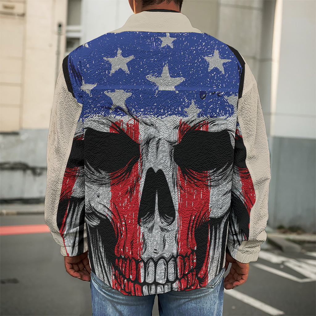 American Patriotic Skull Print Men's Shirt Jacket