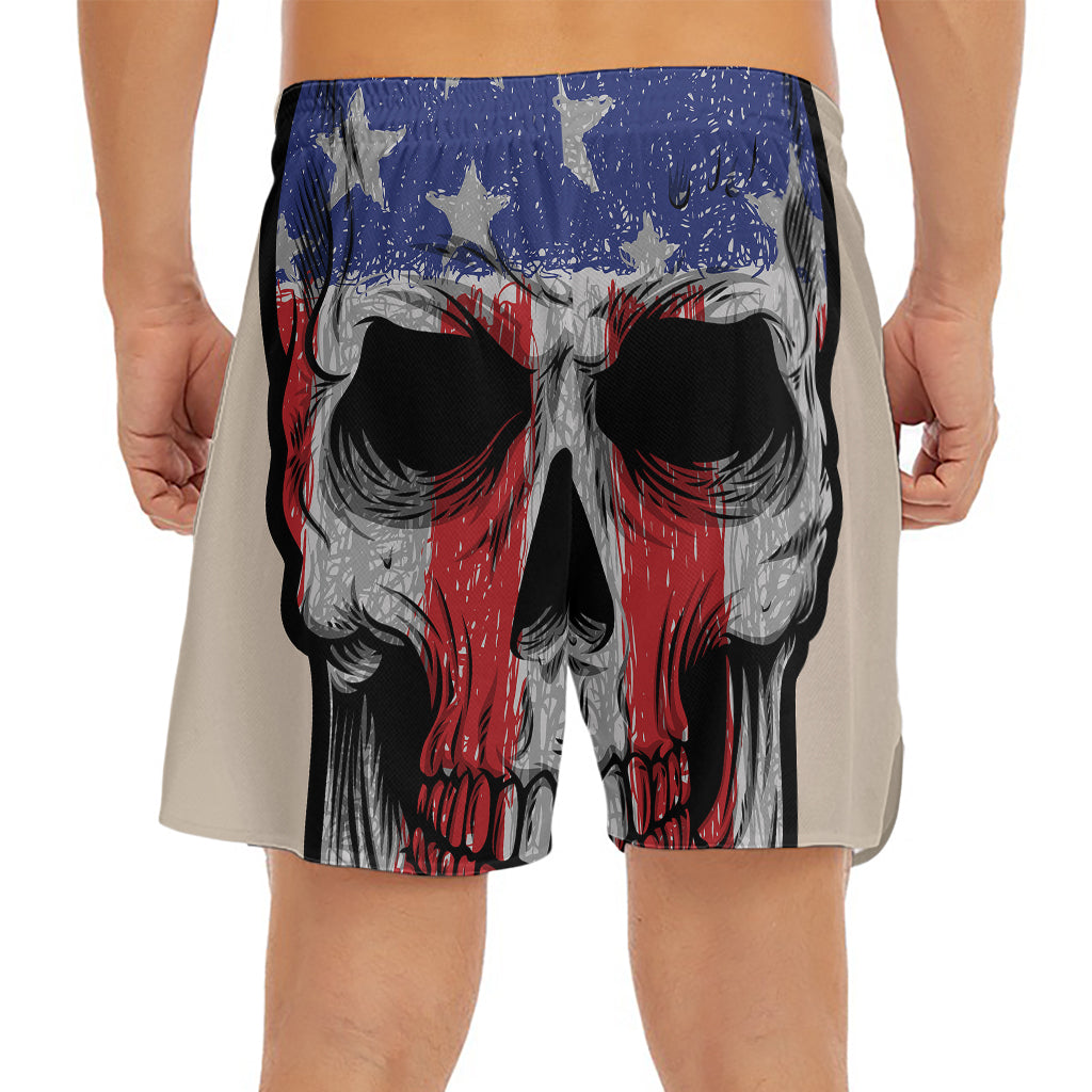 American Patriotic Skull Print Men's Split Running Shorts