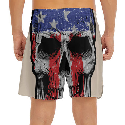 American Patriotic Skull Print Men's Split Running Shorts