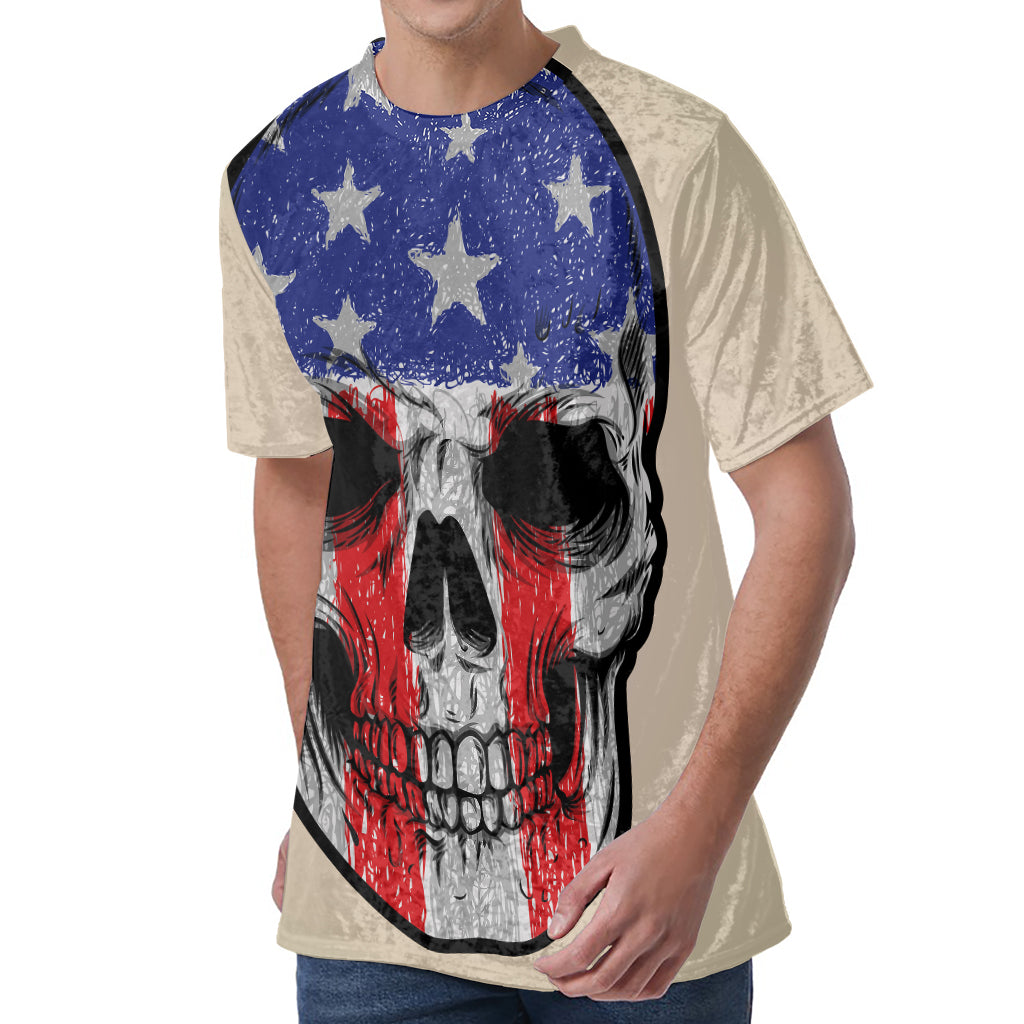 American Patriotic Skull Print Men's Velvet T-Shirt