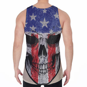 American Patriotic Skull Print Men's Velvet Tank Top