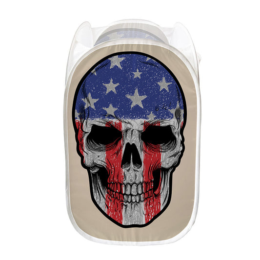 American Patriotic Skull Print Mesh Laundry Hamper