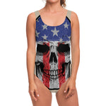 American Patriotic Skull Print One Piece Swimsuit