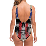 American Patriotic Skull Print One Piece Swimsuit