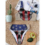 American Patriotic Skull Print One Shoulder Bikini Top