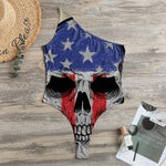 American Patriotic Skull Print One Shoulder Bodysuit