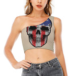 American Patriotic Skull Print One Shoulder Crop Top