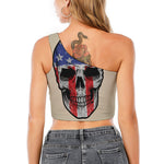American Patriotic Skull Print One Shoulder Crop Top
