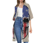 American Patriotic Skull Print Open Front Beach Cover Up