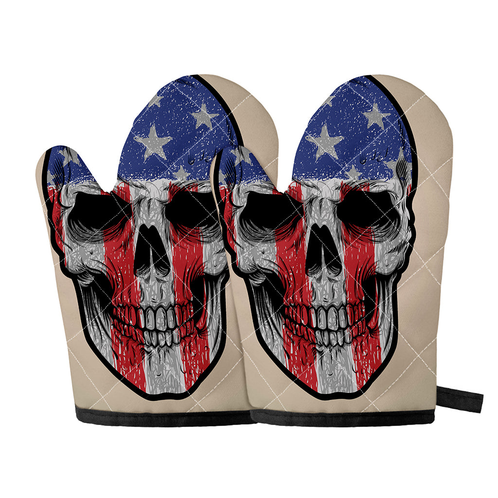 American Patriotic Skull Print Oven Mitts