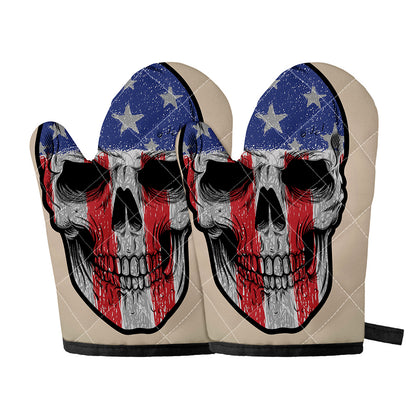 American Patriotic Skull Print Oven Mitts