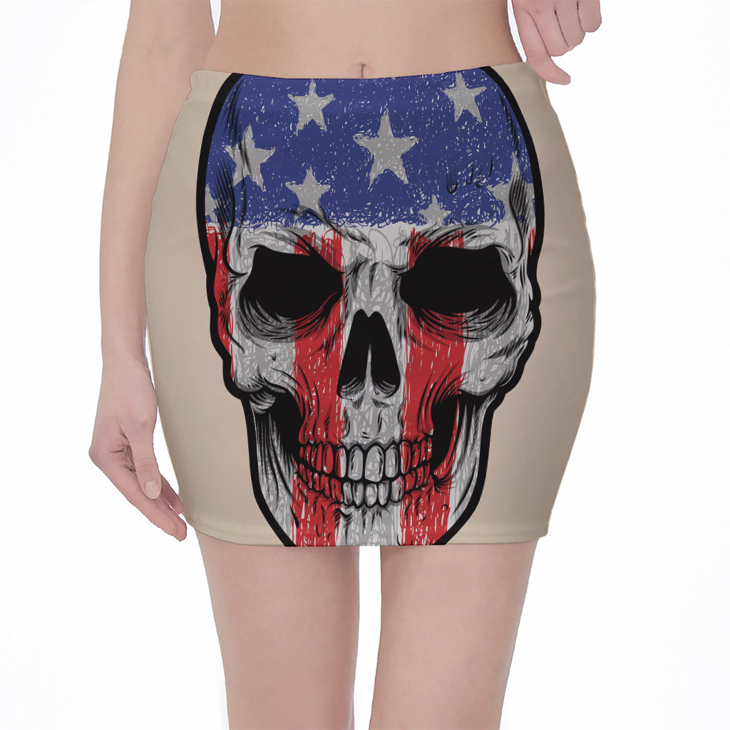 American Patriotic Skull Print Pencil Mini Skirt